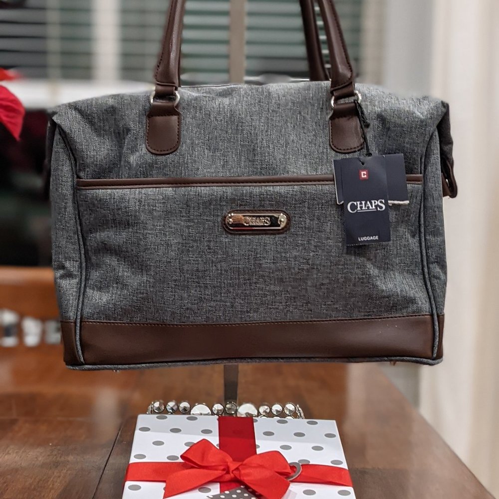 Chaps Grey and Brown Traveler Tote Bag